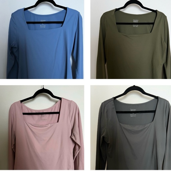 Tops - Trendy Queen Square Neck Long Sleeve Top Bundle Blue, Olive, Pink, Gray XL